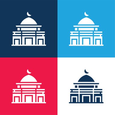 Al Aqsa Mosque blue and red four color minimal icon set clipart
