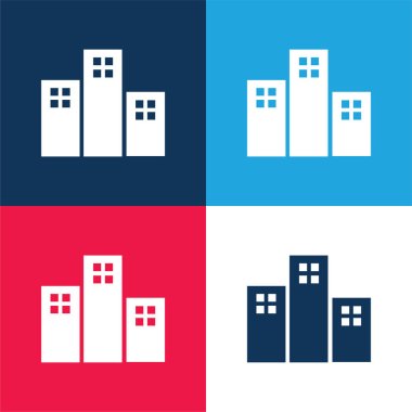 Apartments Buildings blue and red four color minimal icon set clipart