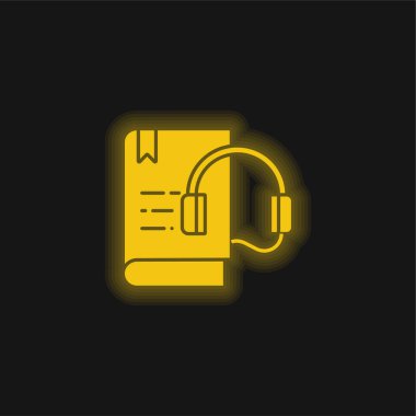 Audio Book yellow glowing neon icon clipart