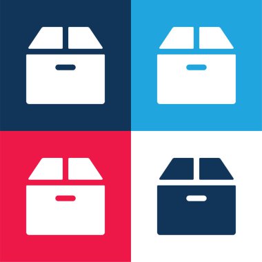 Kutu mavi ve kırmızı dört renk minimal simge kümesi