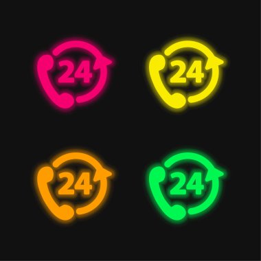24 Saat Telefon Servisi 4 renk parlayan neon vektör simgesi