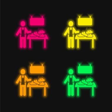 Bakery Vendor four color glowing neon vector icon clipart