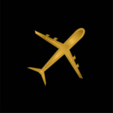 Uçak altın kaplama metalik simge veya logo vektörü