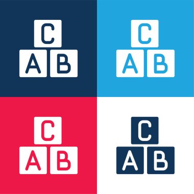 ABC Blokları mavi ve kırmızı dört renk minimal simgesi kümesi