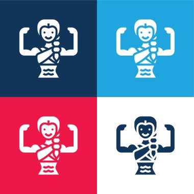 Bodybuilding blue and red four color minimal icon set clipart