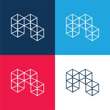 3d Cubes blue and red four color minimal icon set clipart