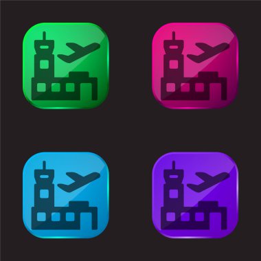 Airport four color glass button icon clipart