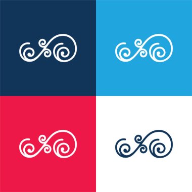 Asymmetrical Floral Design Of Spirals blue and red four color minimal icon set clipart