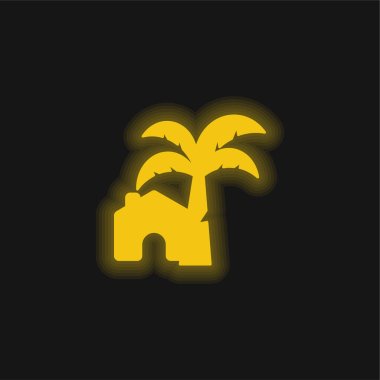 Beach House yellow glowing neon icon clipart