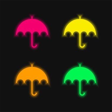 Black Umbrella four color glowing neon vector icon clipart