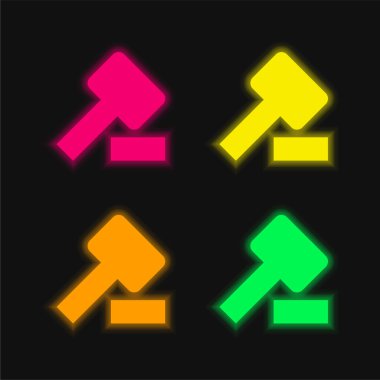 Açık arttırma dört renkli parlak neon vektör simgesi