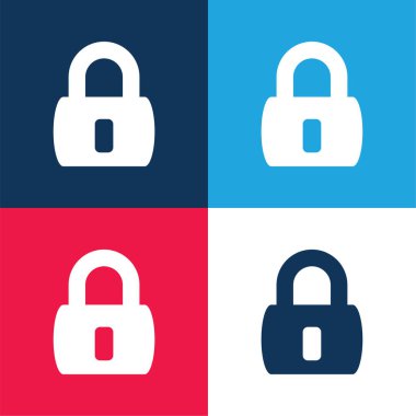 Bloke edilmiş asma kilit mavi ve kırmızı en küçük simge seti