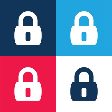 Blocked Padlock blue and red four color minimal icon set clipart