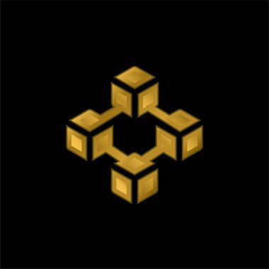 Blockchain altın kaplama metalik simge veya logo vektörü