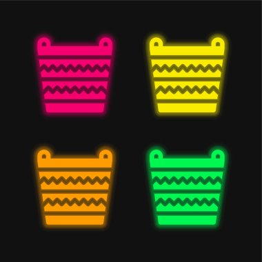 Basket four color glowing neon vector icon clipart