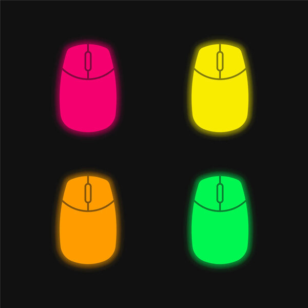 Big Computer Mouse four color glowing neon vector icon