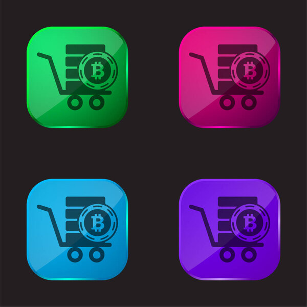 Bitcoin In A Pushcart four color glass button icon