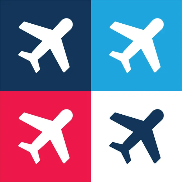 Avión Azul Rojo Conjunto Iconos Mínimo Cuatro Colores — Vector de stock