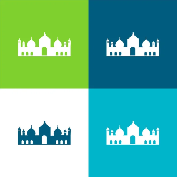 Badshahi Moschee Wohnung Vier Farben Minimales Symbol Set — Stockvektor