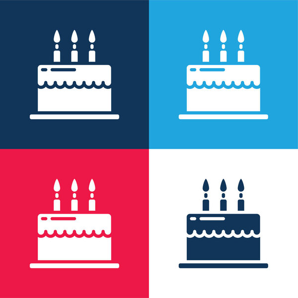 Birthday Cake blue and red four color minimal icon set