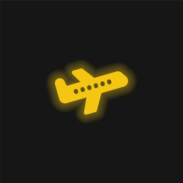 Airplane yellow glowing neon icon