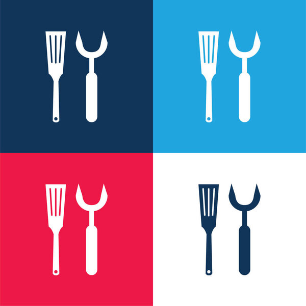 Barbacue Utensils blue and red four color minimal icon set