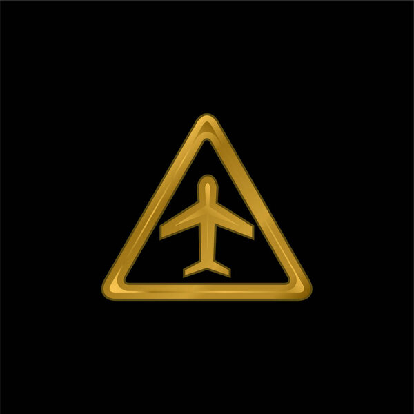 Airport Traffic Triangular Signal Of An Airplane gold plated metalic icon or logo vector