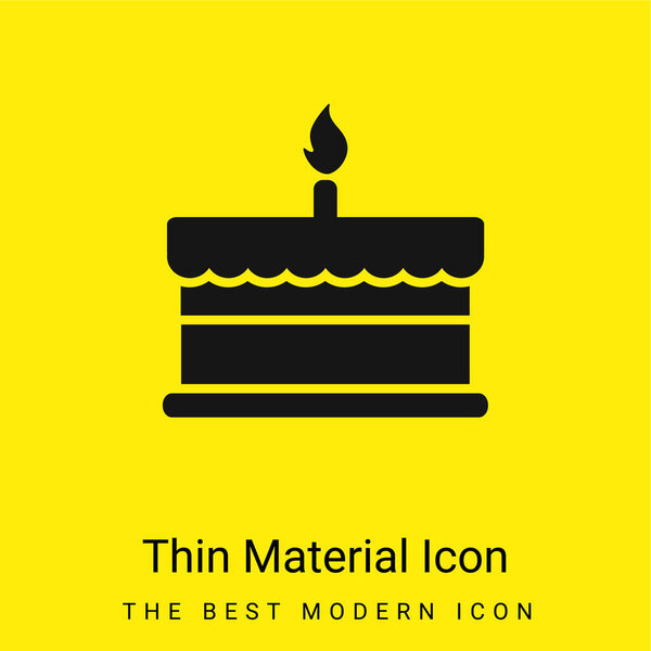 Birthday Cake One Burning Candle Minimal Bright Yellow Material Icon — Stock Vector