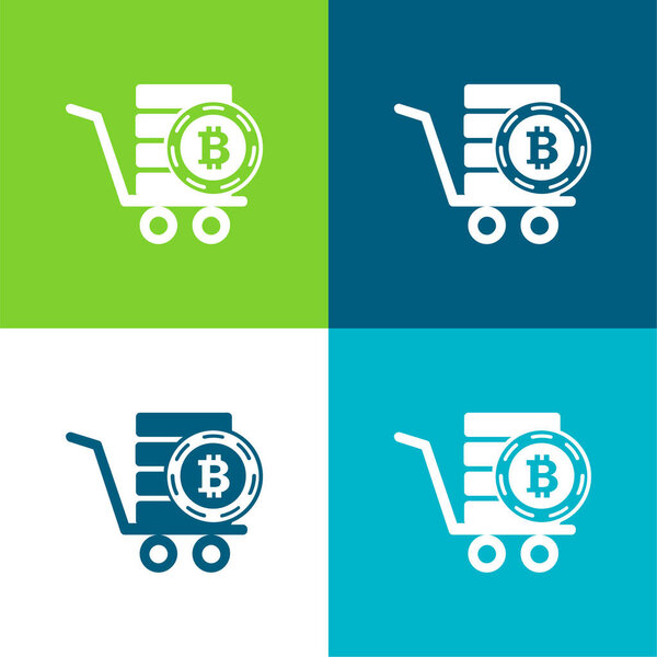 Bitcoin In A Pushcart Flat four color minimal icon set