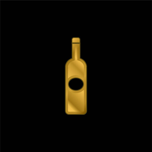 Bottle Dark Big Shape With Oval Label gold plated metalic icon or logo vector