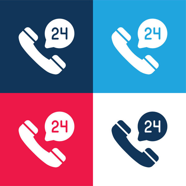 24 Hours blue and red four color minimal icon set