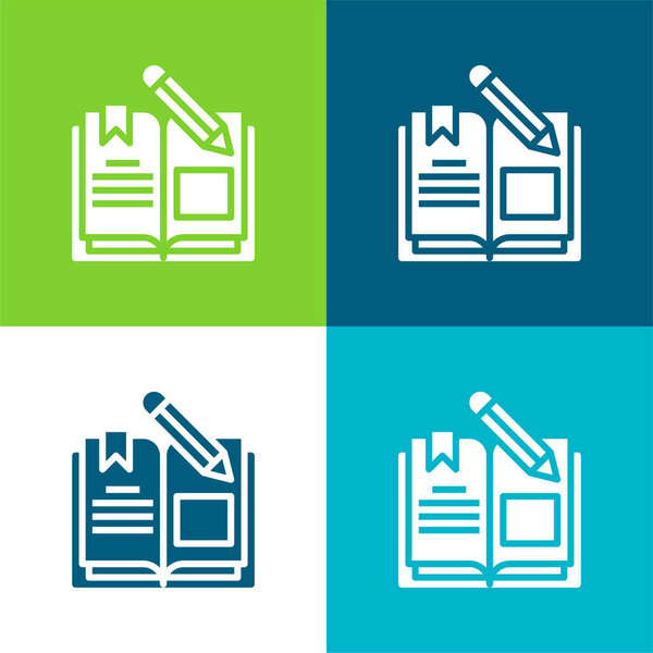 Book Flat four color minimal icon set