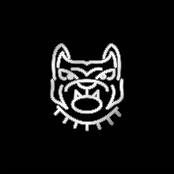 Angry Bulldog Обличчя Контур Сріблястої Металевої Ікони — стоковий вектор