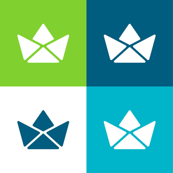 Лодка Плоский четырехцветный минимальный набор значков