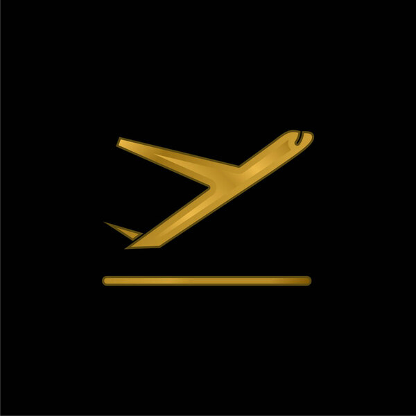 Airplane gold plated metalic icon or logo vector