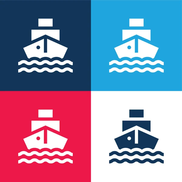 Boot Blau Und Rot Vier Farben Minimalen Symbolsatz — Stockvektor