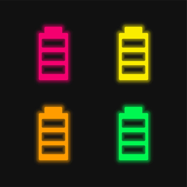 Battery four color glowing neon vector icon