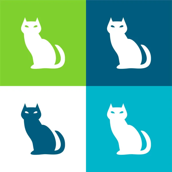 stock vector Black Evil Cat Flat four color minimal icon set