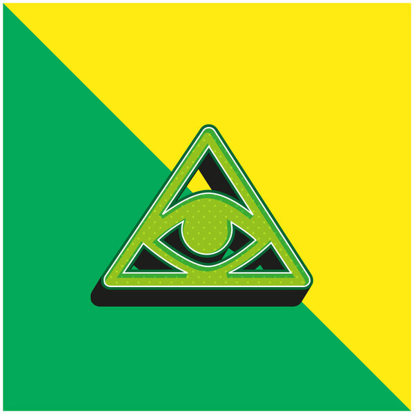 Bills Symbol Of An Eye Inside A Triangle Or Pyramid Green and yellow modern 3d vector icon logo