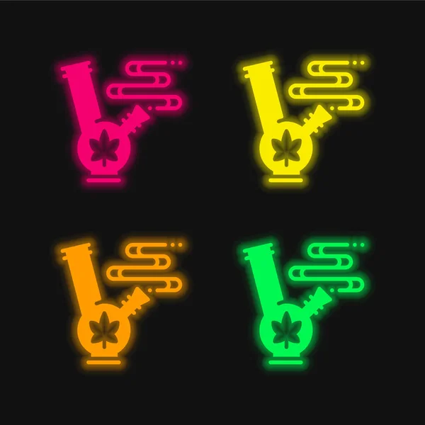 Bong Čtyři Barvy Zářící Neonový Vektor Ikona — Stockový vektor