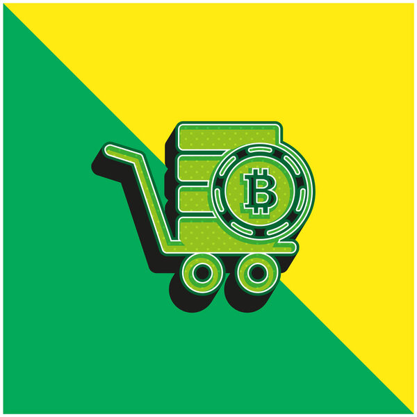Bitcoin In A Pushcart Green and yellow modern 3d vector icon logo