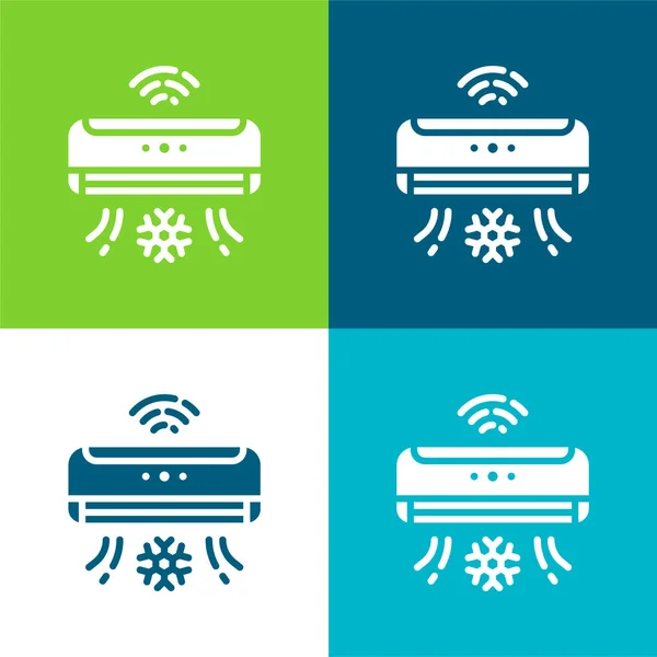 Climatiseur Ensemble Icônes Minimal Plat Quatre Couleurs — Image vectorielle