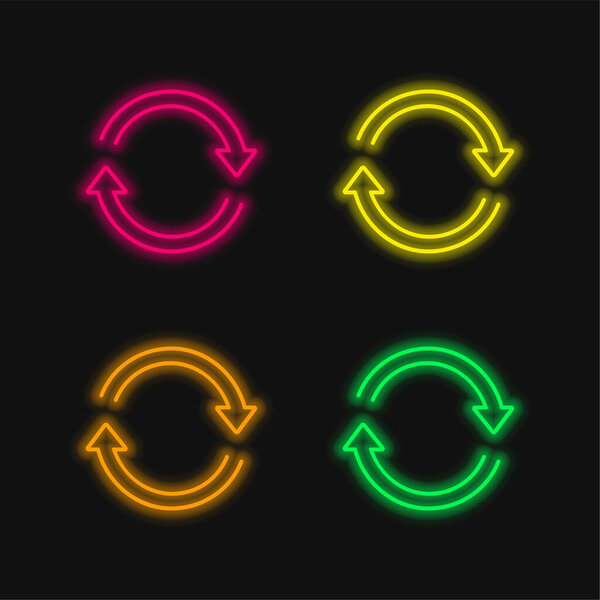 Arrows Ultrathin Circle In Clockwise Direction four color glowing neon vector icon