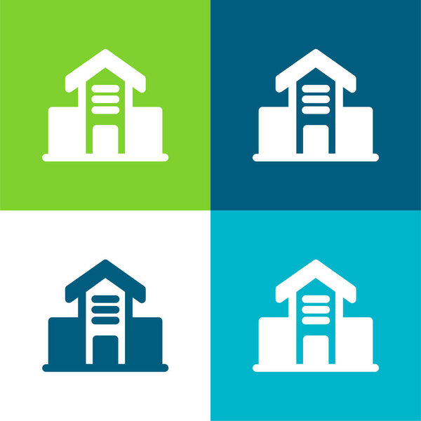 Здание архитектуры Плоский четырехцветный минимальный набор иконок