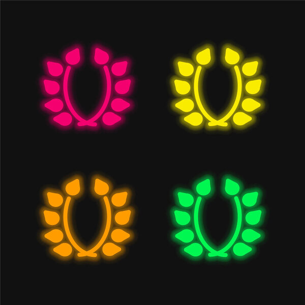 Branches With Leaves Ornament four color glowing neon vector icon
