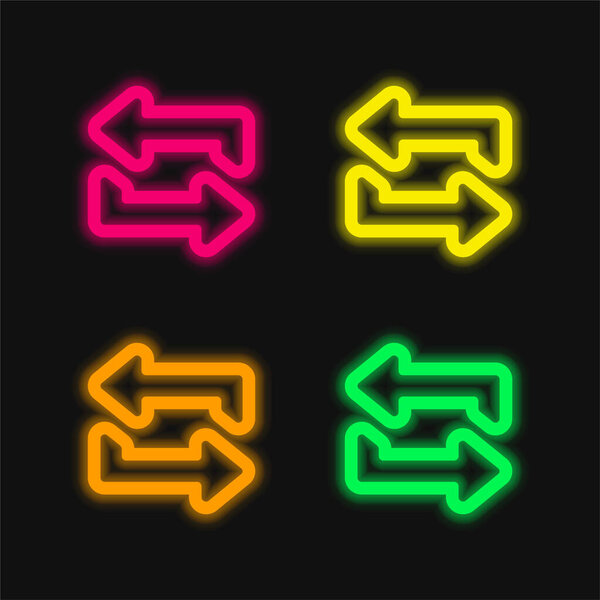 Arrows Outlined Couple four color glowing neon vector icon