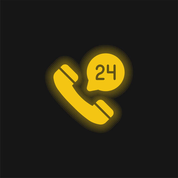 24 Hours yellow glowing neon icon