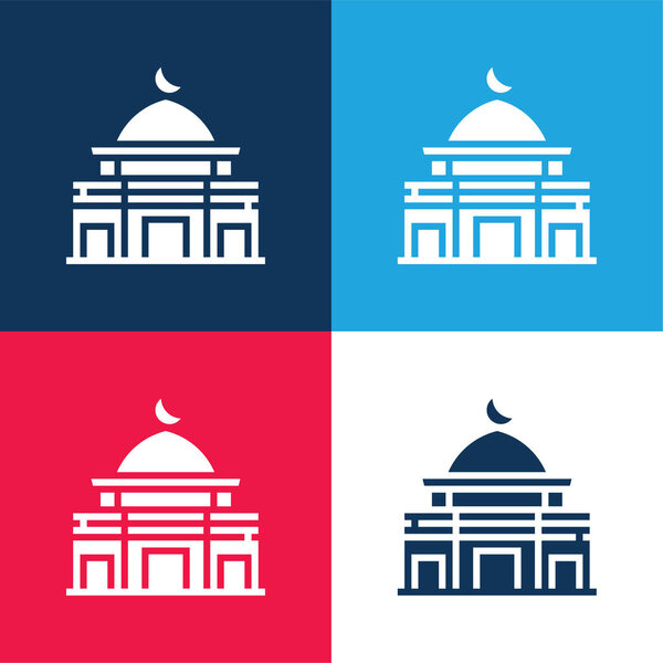 Al Aqsa Mosque blue and red four color minimal icon set