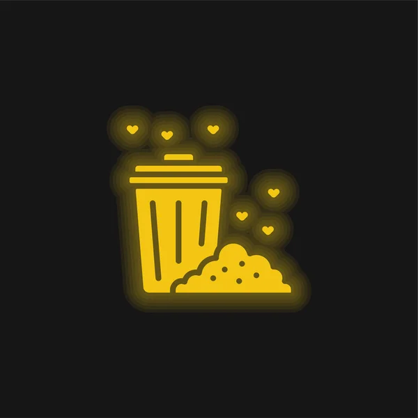 Çöp Tenekesi Sarı Parlak Neon Simgesi — Stok Vektör