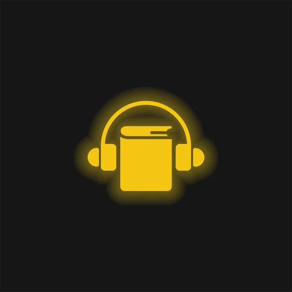 Audiobook Sárga Izzó Neon Ikon — Stock Vector